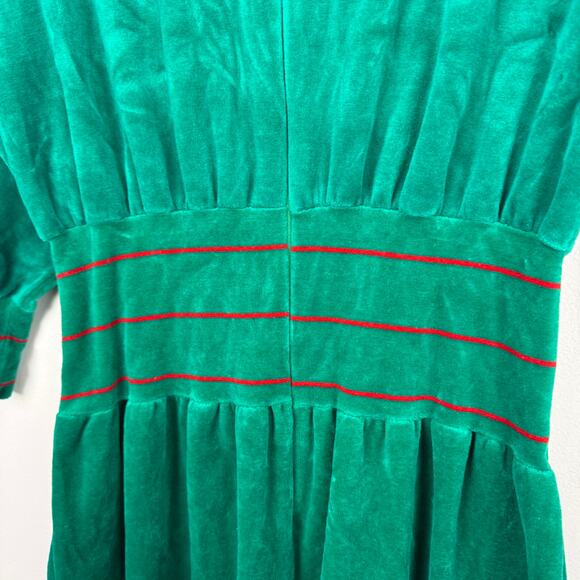 Vintage 80s Keyloun Green Velour Jumpsuit Zip-Up Collar Striped Holiday NWT P - Picture 7 of 9